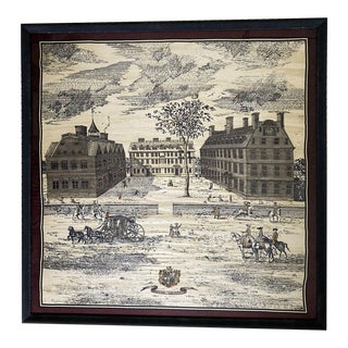 Mid 20th Century Framed Silk Scarf of Harvard University - Architectural Design For Sale