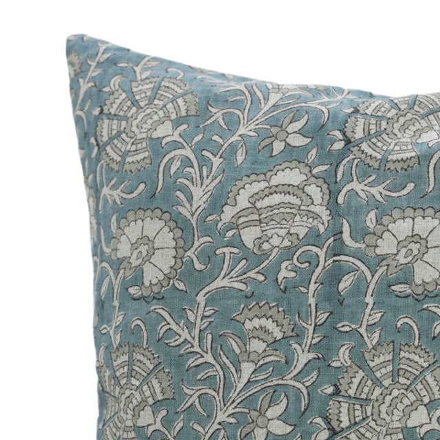 Handcrafted Cushion Cover 22x22 Inch Traditional Block Print Pure Linen-Sonakshi For Sale - Image 4 of 4