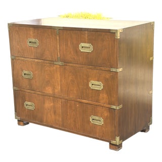 1970s Michael Taylor for Baker Walnut & Brass Campaign Style Dresser For Sale