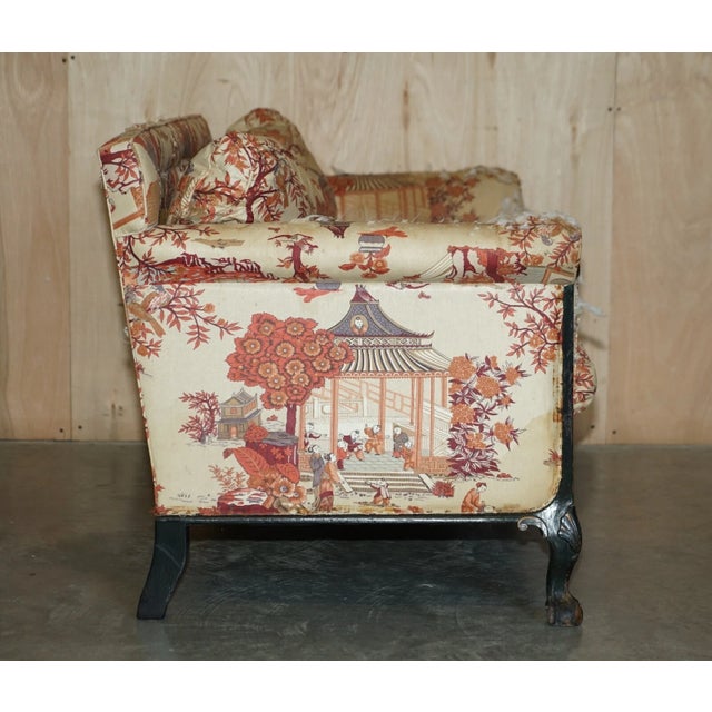 Rare Circa 1880 Howard & Sons Aesthetic Movement Chinoiserie Two-Seat Sofa With Claw & Ball Feet For Sale In Dallas - Image 6 of 12