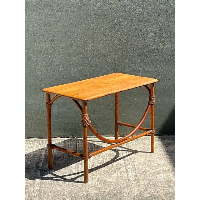 Vintage MCM Heywood Wakefield Wide Table For Sale - Image 10 of 12