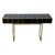 Console with two push-pull drawers, entirely handmade, wooden structure covered with black glass elements and golden brass...