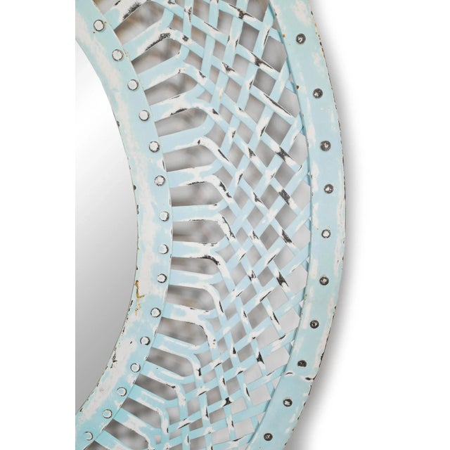 Farmhouse Vintage Coastal Farmhouse Iron Baby Blue Mirror For Sale - Image 3 of 5