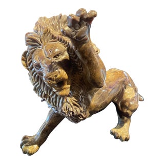 South African Verdite Stone Carving Lion Sculpture Signed 10.5" For Sale