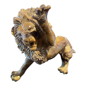 South African Verdite Stone Carving Lion Sculpture Signed 10.5"