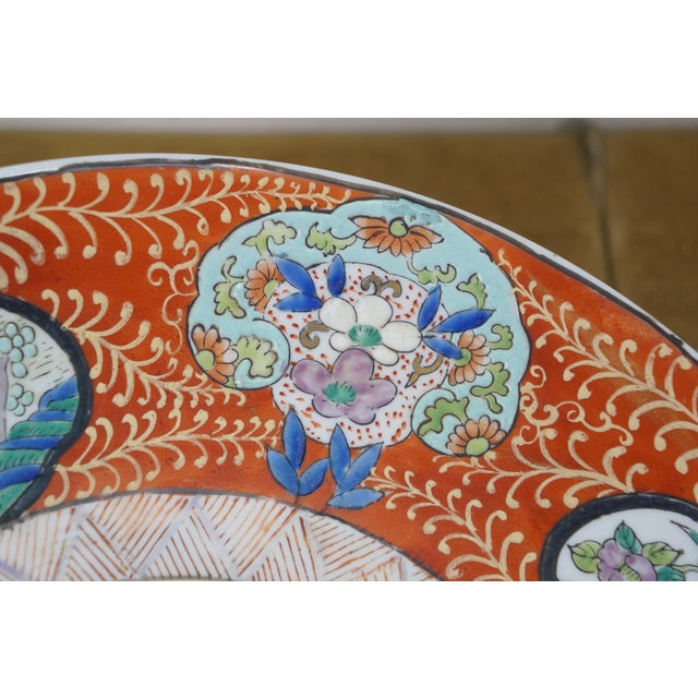 Antique Japanese Imari Porcelain Enamel Floral Medallion Bird Bat Plate 12" For Sale - Image 6 of 12