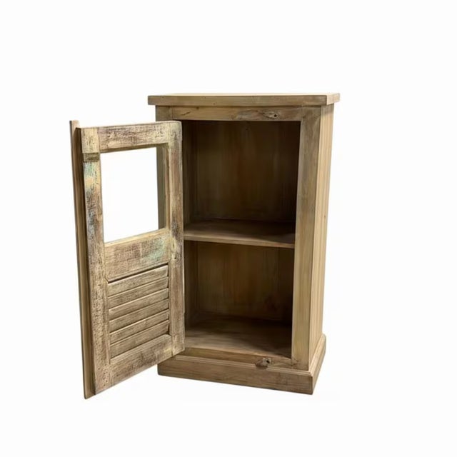 Wood 1990s Farmhouse Style Distressed Wood Narrow Cabinet With Glass | 24" Wide Rustic Cabinet For Sale - Image 7 of 9