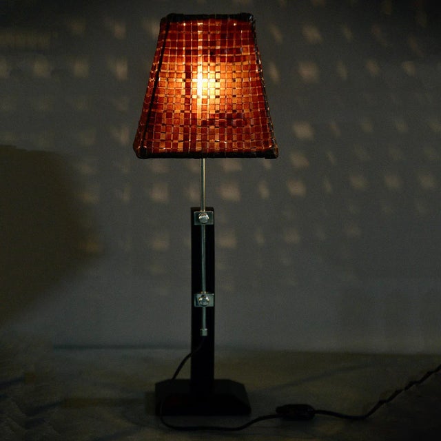 1960s Mid Century Italian Adjustable Lamp With Original Woven Leather Shade For Sale - Image 5 of 8