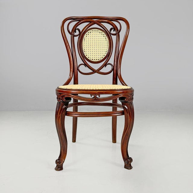 Antique Italian Wood and Vienna Straw Chairs with Curl Details, 1890s, Set of 4 For Sale - Image 3 of 18