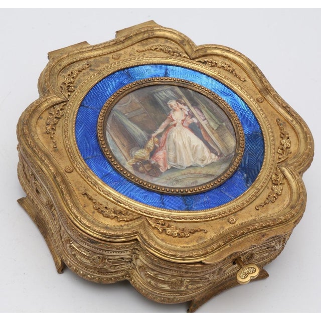 19thC Volliers French Gold Bronze Enamel Jewelry Box For Sale - Image 4 of 8
