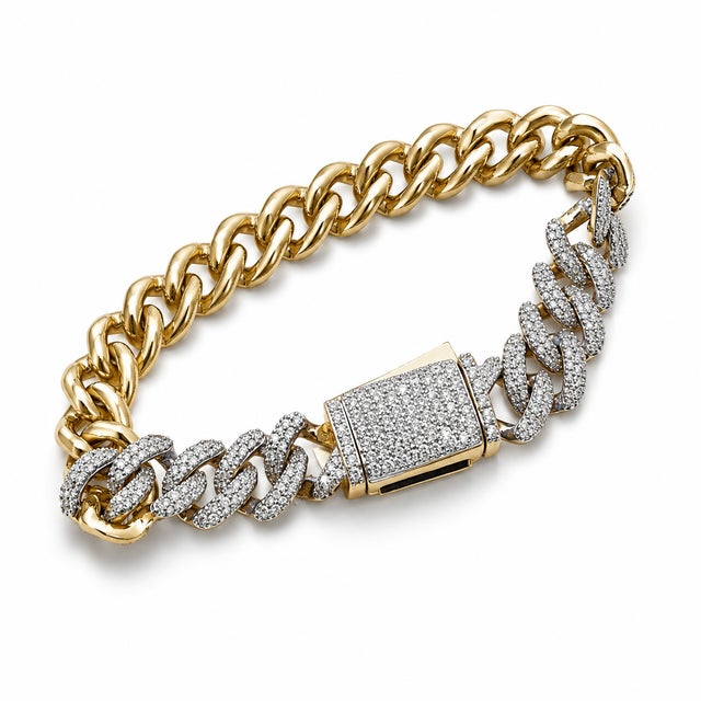 10k Yellow Gold 2-3/4 CTTW Natural Diamond Link Bracelet, 7 In For Sale - Image 4 of 6