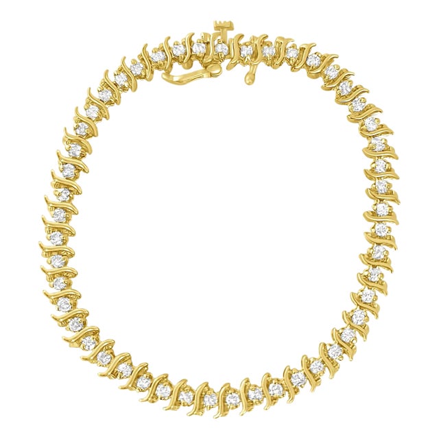 S Style Diamond Tennis Bracelet 1.50cttw 14k Yellow Gold For Sale