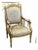 French Louis XVI-Inspired Armchair – Beige Damask Upholstery With Ornate Gold Leaf Frame For Sale