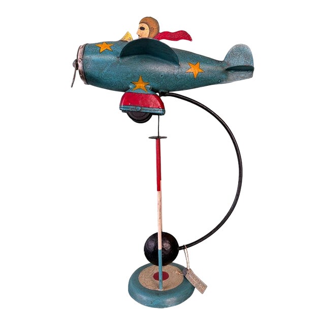 Vintage Folk Art Airplane Pilot Balancing Kinetic Sculpture For Sale