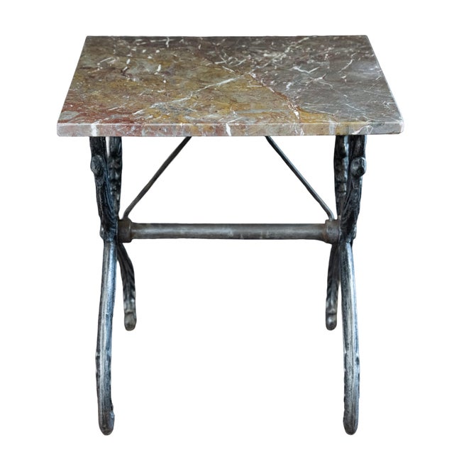 Black French Garden or Conservatory Table With Marble Top Over Polished Steel For Sale - Image 8 of 10