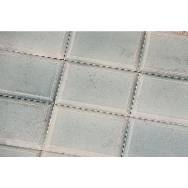 Antique 1920s Portuguese Art Deco Era Relief Tiles Set of 56 in Soft Seafoam Glaze For Sale - Image 6 of 18