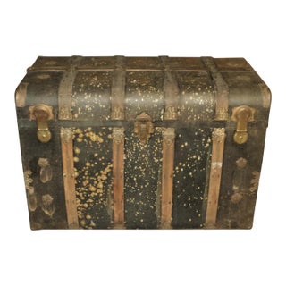 Antique Large Metal & Wood Steamer Trunk For Sale