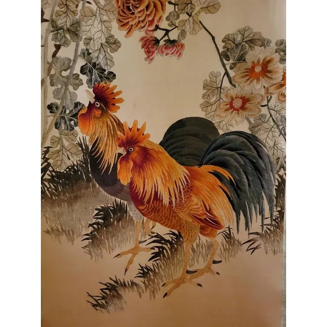 Vintage Old Chinese Silk Embroidery of Rooster Scroll For Sale - Image 4 of 13