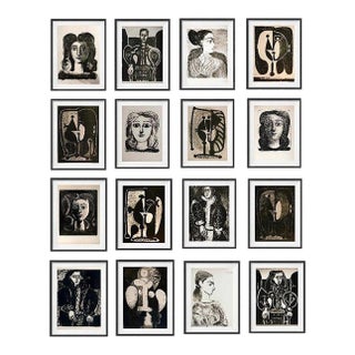 Set of 16 – "Picasso's Female Heads" | Framed Black & White Gallery Wall Collection After Pablo Picasso For Sale