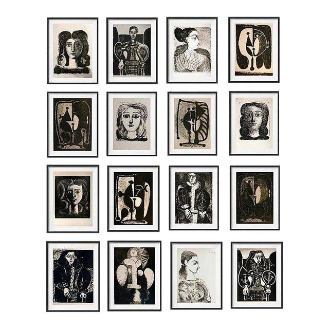 Set of 16 – "Picasso's Female Heads" | Framed Black & White Gallery Wall Collection After Pablo Picasso For Sale
