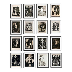 Set of 16 – "Picasso's Female Heads" | Framed Black & White Gallery Wall Collection After Pablo Picasso