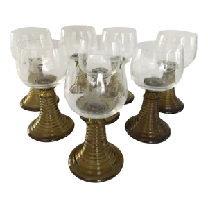 Vintage Mid-Century Roemer Crystal Wine Glasses, Set of 9