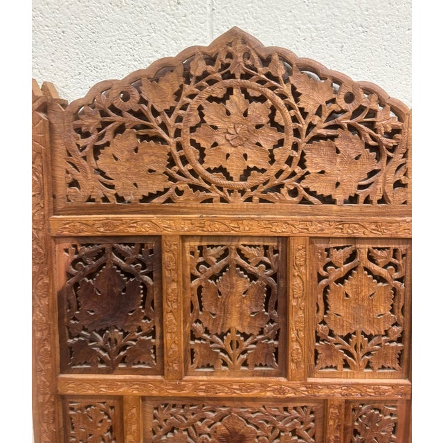 Vintage Hand Carved Two Panel Teak Room Divider Folding Screen For Sale - Image 12 of 18