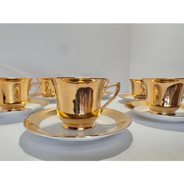 Mid 20th Century Mid 20th Century Windsor Loučky Gold Lustre Coffee Set (6 Cups W/ Saucers) For Sale - Image 5 of 8