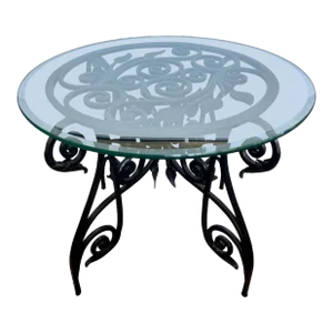 Custom Hand Forged Black Wrought Iron Round Glass Center Foyer Table