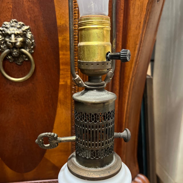 White Mid 20th Century Mid Century White Ceramic Lamps With Antique Green Coupe Muel 120 Car For Sale - Image 8 of 11