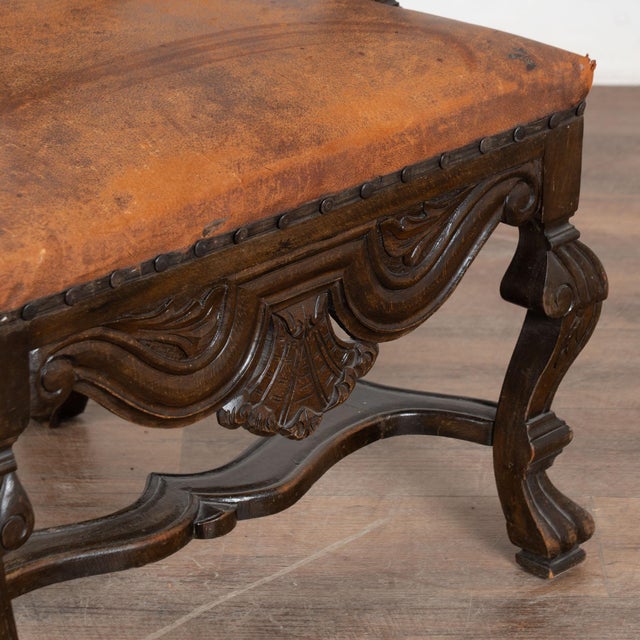 Late 19th Century Swedish Oak Carved Armchair With Vintage Leather For Sale - Image 13 of 16