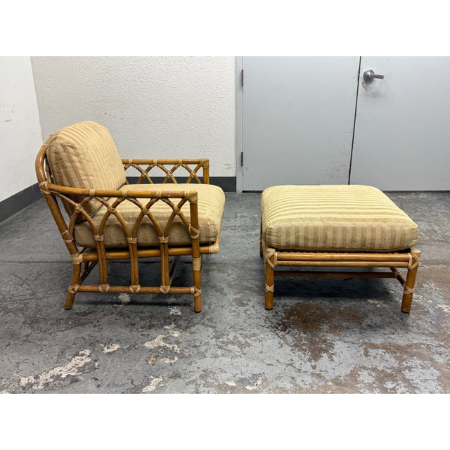 Coastal McGuire Furniture Cathedral Lounge Chair + Ottoman, Vintage For Sale - Image 3 of 12