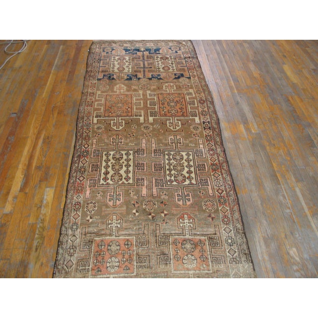 1920s Tan Taupe Geometric Antique n.w. Persian Runner Rug 3'9" X 9'5" Handknotted Wool Carpet For Sale In New York - Image 6 of 6
