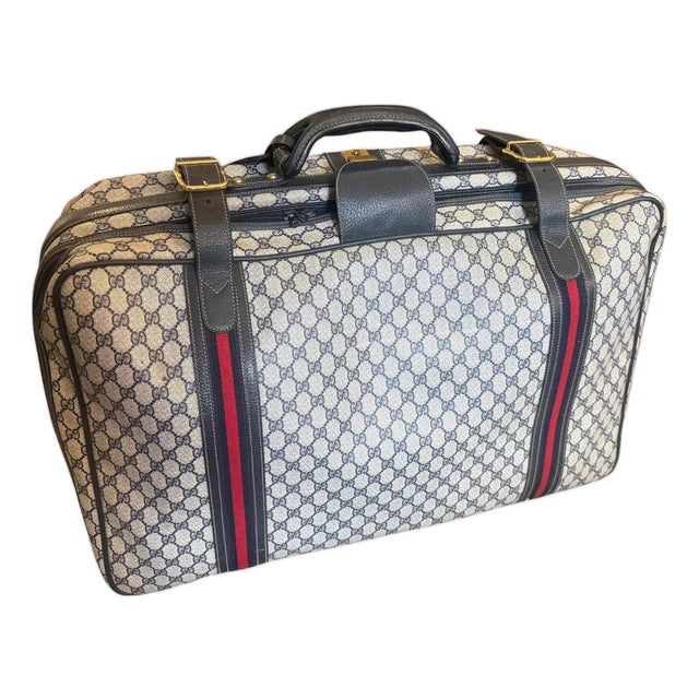 Vintage 1980s Gucci Iconic Gg Monogram Suitcase With Web Stripes For Sale