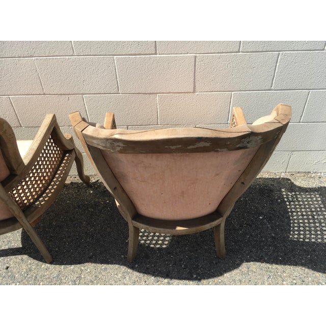 Vintage French Provincial Style Caned Club Armchair Chair Heavy Wear For Sale - Image 9 of 9