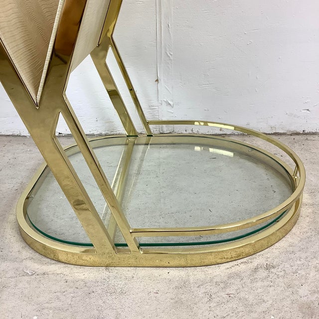 Vintage Hollywood Regency Brass & Glass Magazine Rack Side Table For Sale - Image 12 of 18