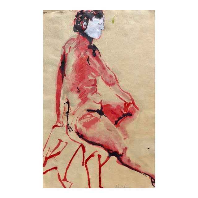 Contemporary "Red Man" Ink Drawing by Artist Martha Holden For Sale