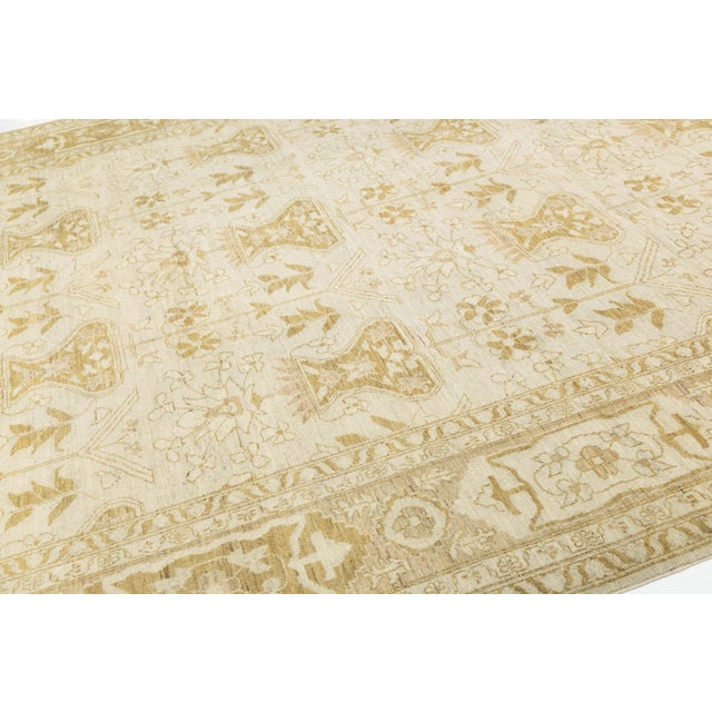 Elegant Golden Ivory Modern Oushak Style Hand-Knotted Wool Rug 10x14 For Sale In New York - Image 6 of 10