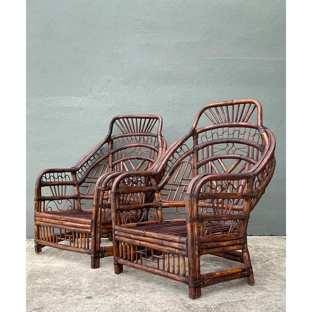 Vintage High Back Brighton Rattan Lounge Chairs - A Pair For Sale - Image 12 of 13