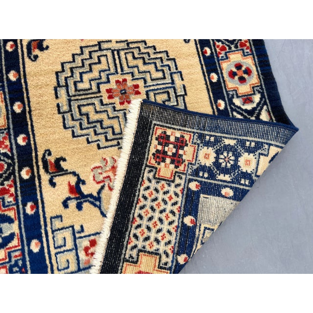 Vintage Chinese Hand-Knotted Wool Rug Art Deco Medallion Design in Navy and Cream Rug For Sale - Image 9 of 10