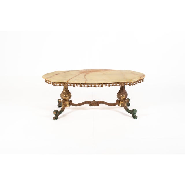 Vintage French Hollywood Regency Onyx Coffee Table with Brass Base, 1950s For Sale - Image 12 of 18