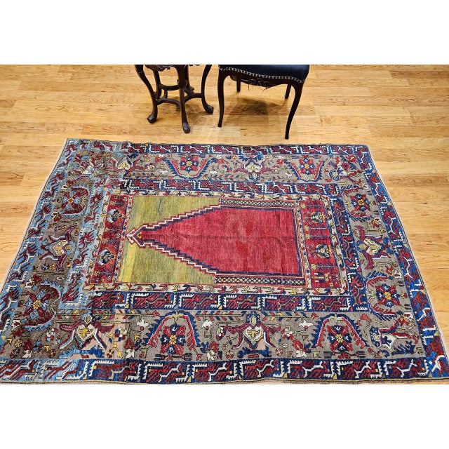 19th Century Anatolian Ladik Prayer Area Rug, Handwoven, Red & Yellow, 5' x 7' For Sale In Chicago - Image 6 of 15