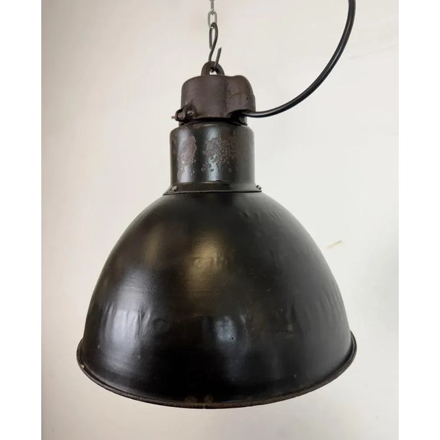 Black Industrial Bauhaus Black Enamel Pendant Light from Elektrosvit, 1930s For Sale - Image 8 of 18
