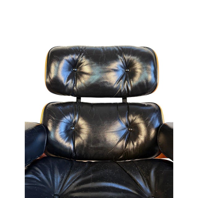 Authentic Herman Miller Eames Lounge Chair in Black Leather For Sale - Image 11 of 16