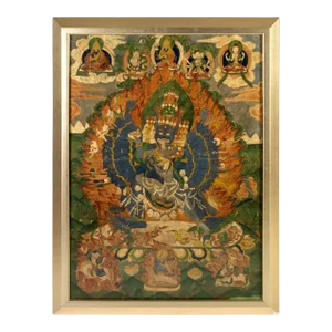 Framed Antique Tibetan Thangka of Yamantaka with Consort