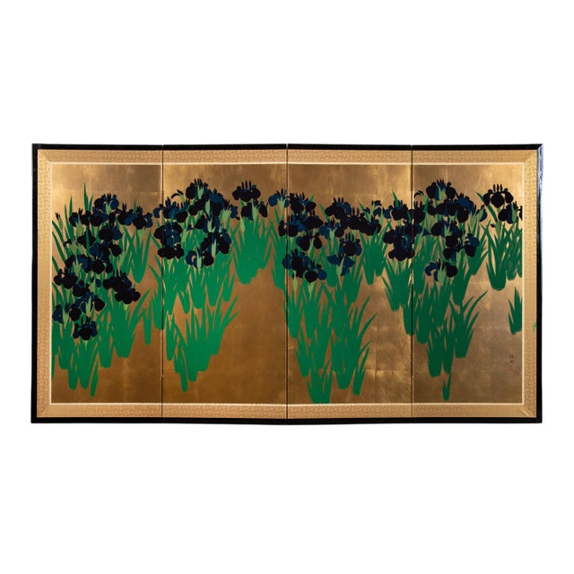 Beautiful Japanese four-panel folding screen in the style of celebrated Rinpa master Ogata Kōrin (1658–1716). The screen...