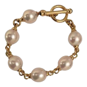 Christina Addison 18kt Yellow Gold and Pearl Bracelet With Sapphire Toggle