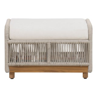 Alpine Teak Wood Outdoor Ottoman With Biege Rope Design For Sale