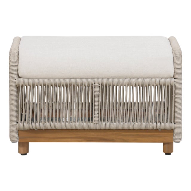 Alpine Teak Wood Outdoor Ottoman With Biege Rope Design For Sale