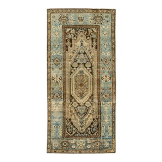 Antique Malayer Handmade Allover Designed Beige and Blue Wool Rug For Sale
